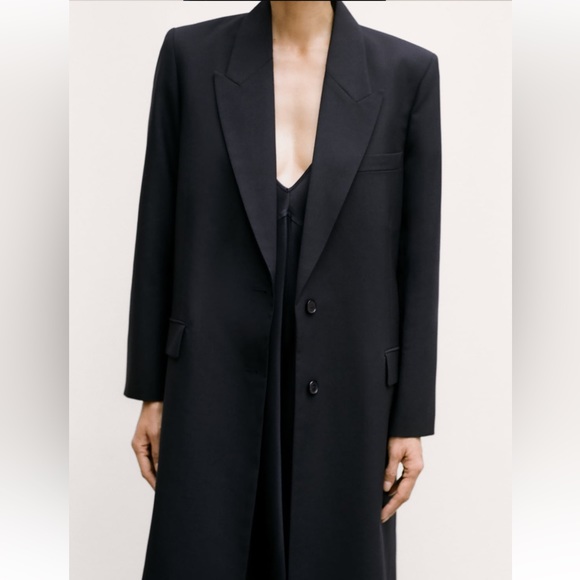 Zara wool blend navy blue long coat - Picture 4 of 5